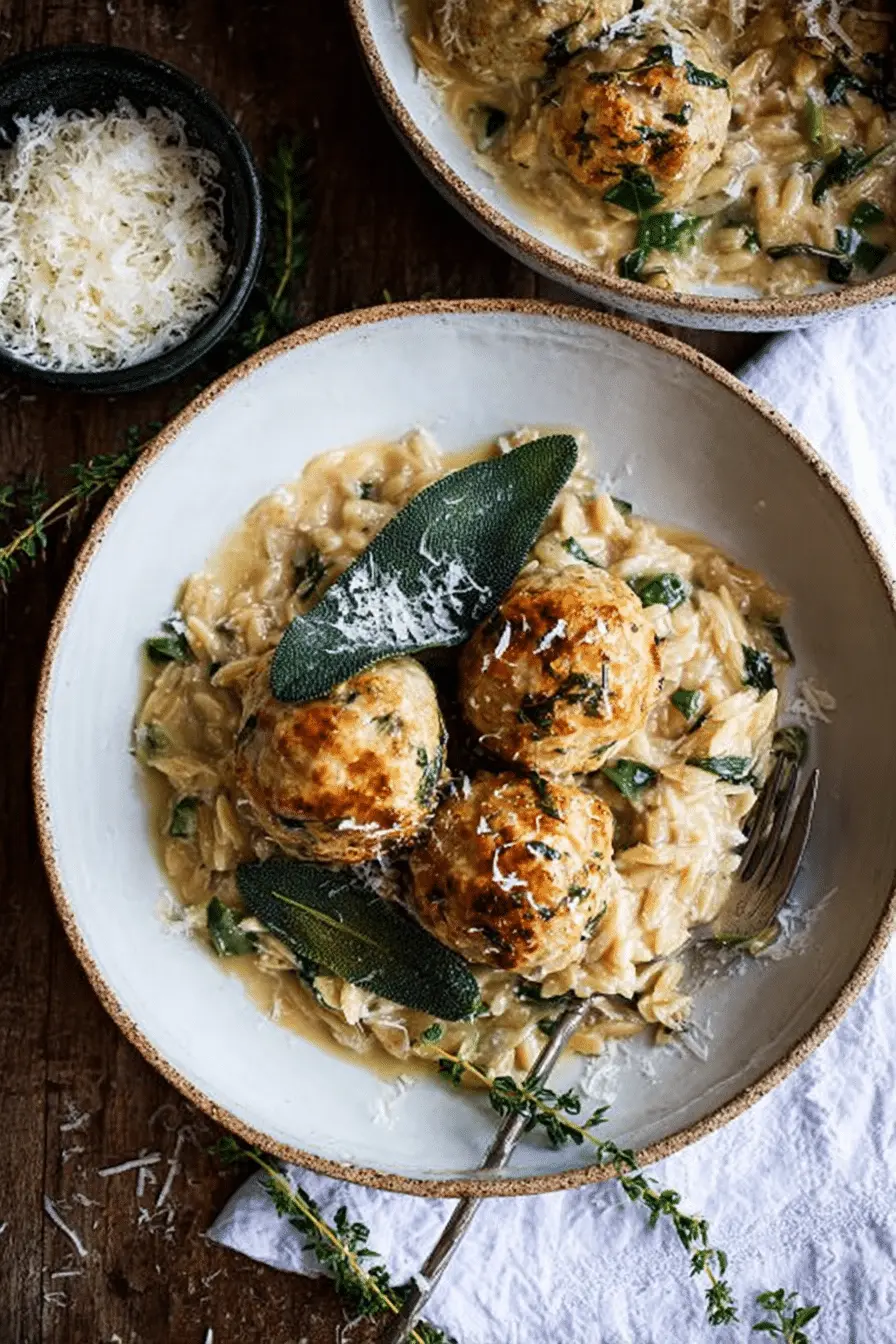 Baked Sage Chicken Meatballs with Parmesan Orzo: A Gourmet Twist on Comfort Food