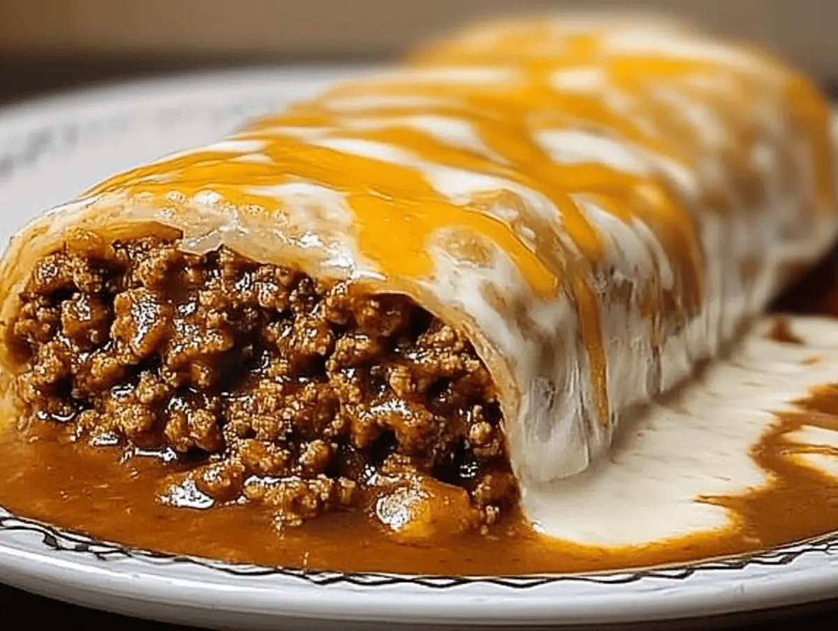 Oversized Ground Beef Burrito with Red Sauce