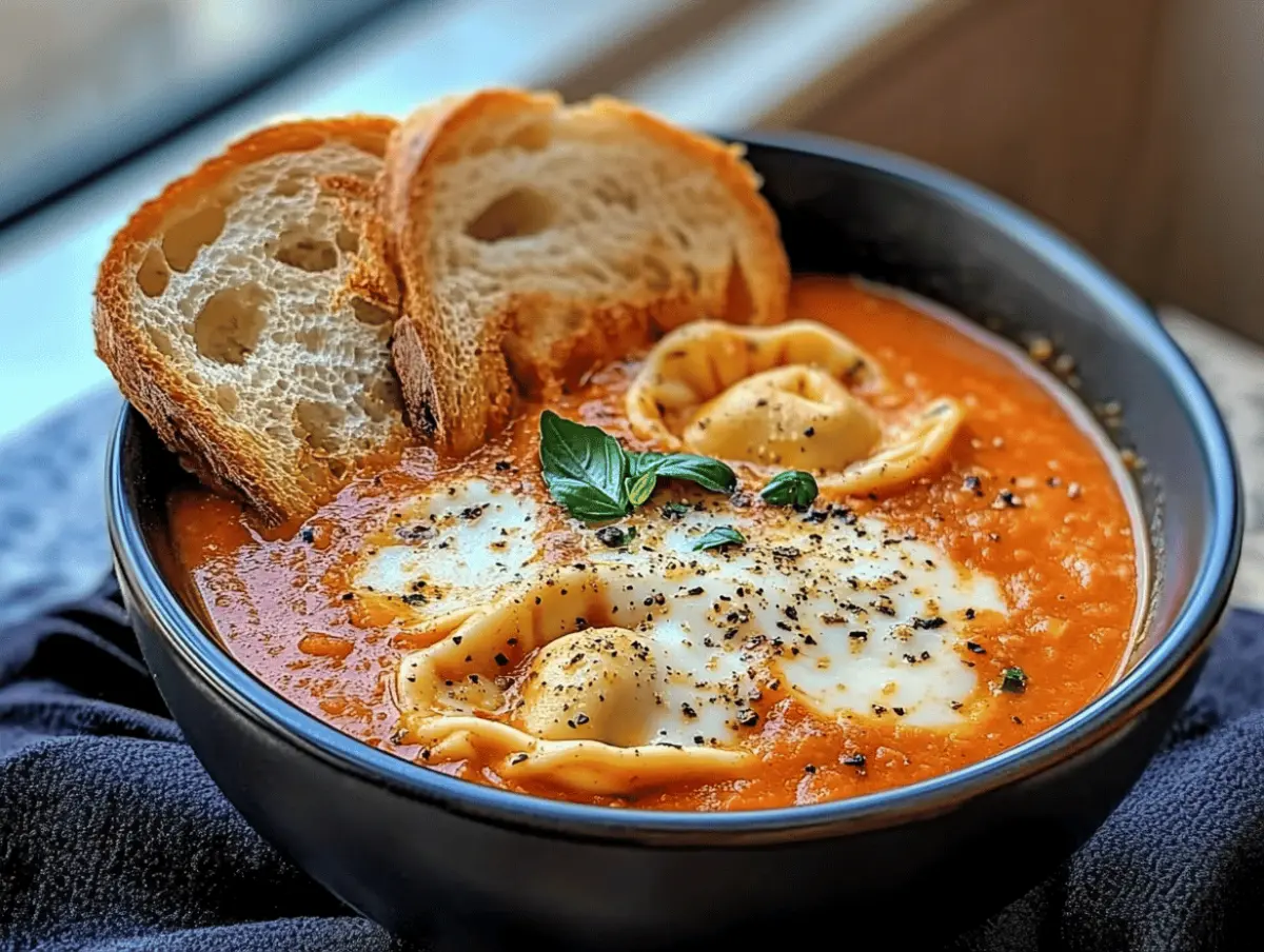 Preview of Slow Cooker Tomato Tortellini Soup with Cheddar Toast Bites