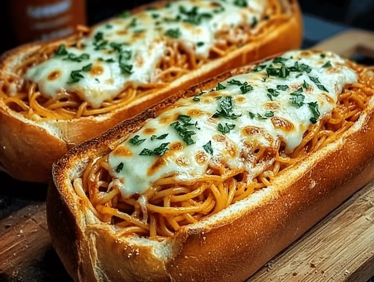 Spaghetti Stuffed Garlic Bread Subs