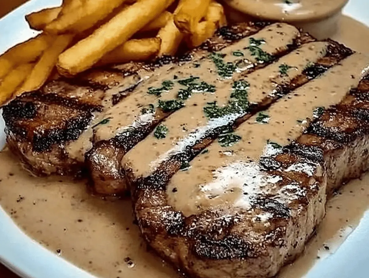 Steak with Garlic Cream Sauce