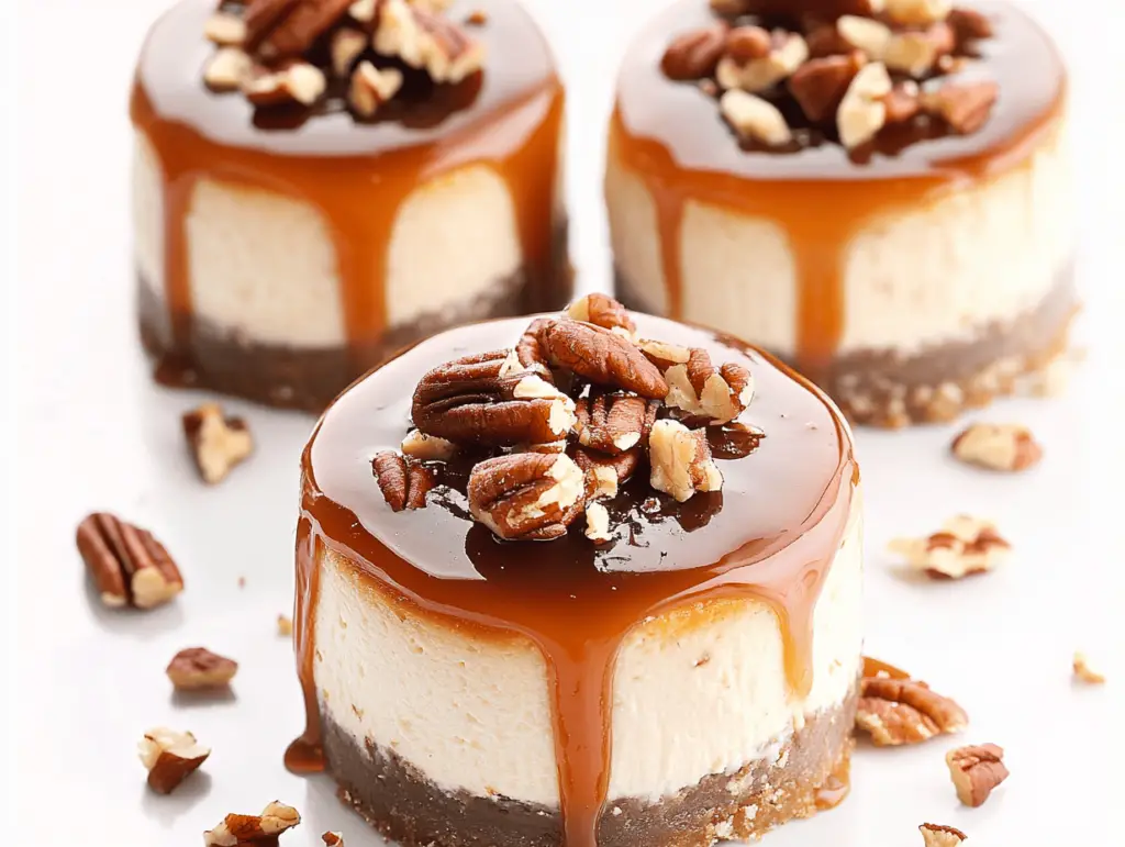 No Bake Turtle Mini Cheesecakes