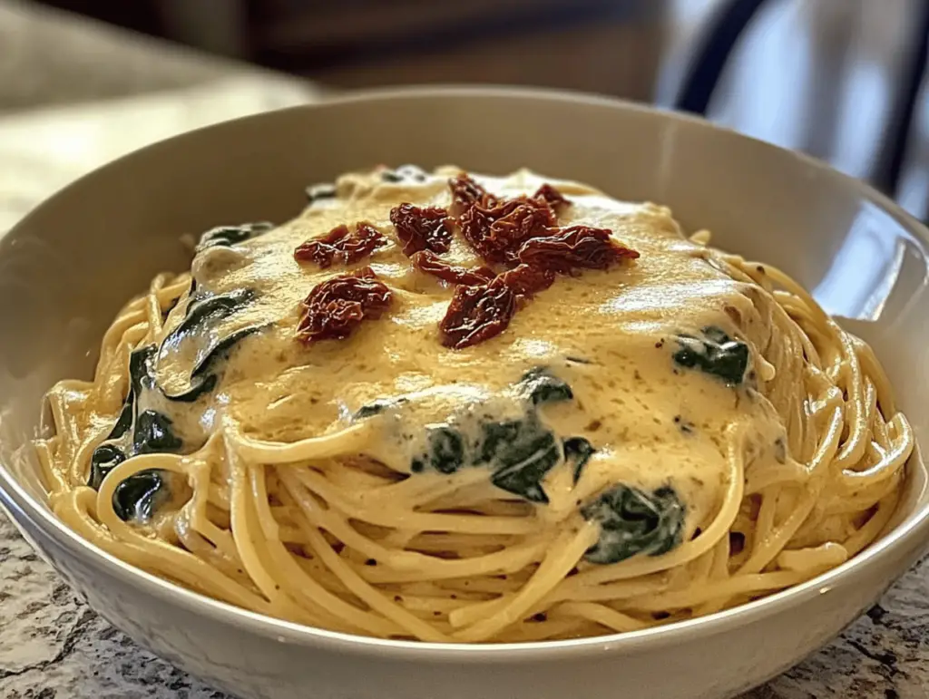 Spaghetti & Spinach with Sun-Dried Tomato Cream Sauce