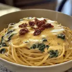 Spaghetti & Spinach with Sun-Dried Tomato Cream Sauce