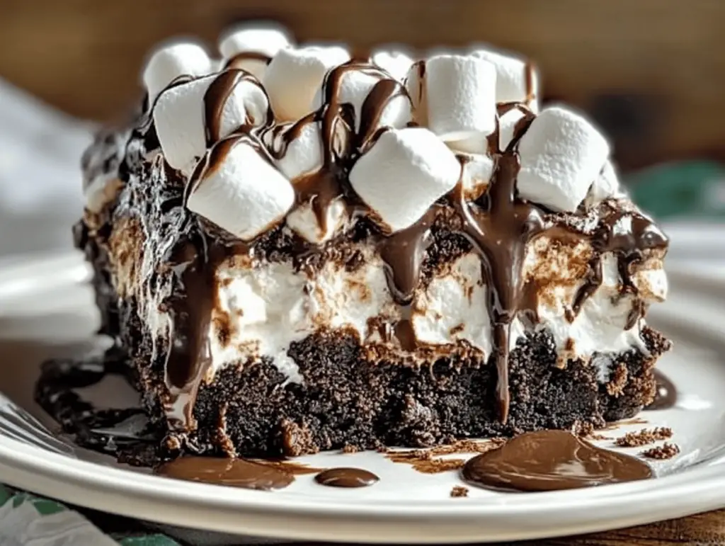 Marshmallow Chocolate Poke Cake