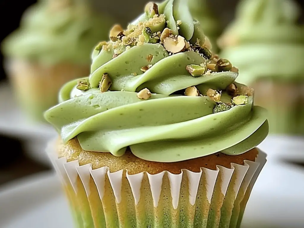 Luscious Pistachio Cupcakes with Vanilla Buttercream Frosting