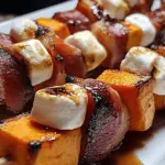 Candied Sweet Potato & Turkey Bacon Skewers