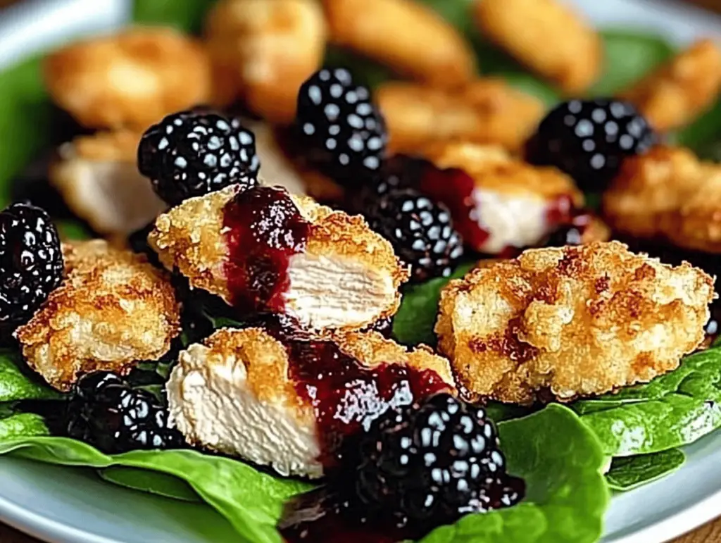 Blackberry Balsamic Grilled Chicken Salad with Crispy Fried Goat Cheese