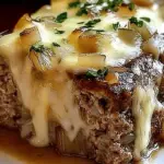 Crockpot French Onion Meatloaf with Melted Swiss Cheese