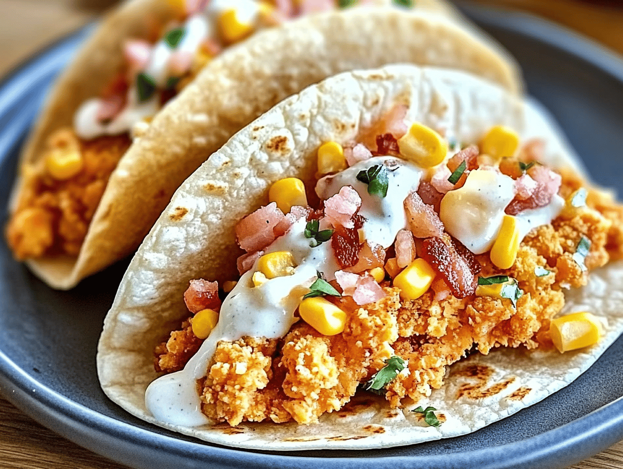 Crispy Fried Chicken Tacos with Street Corn Salad & Jalapeño Lime Ranch