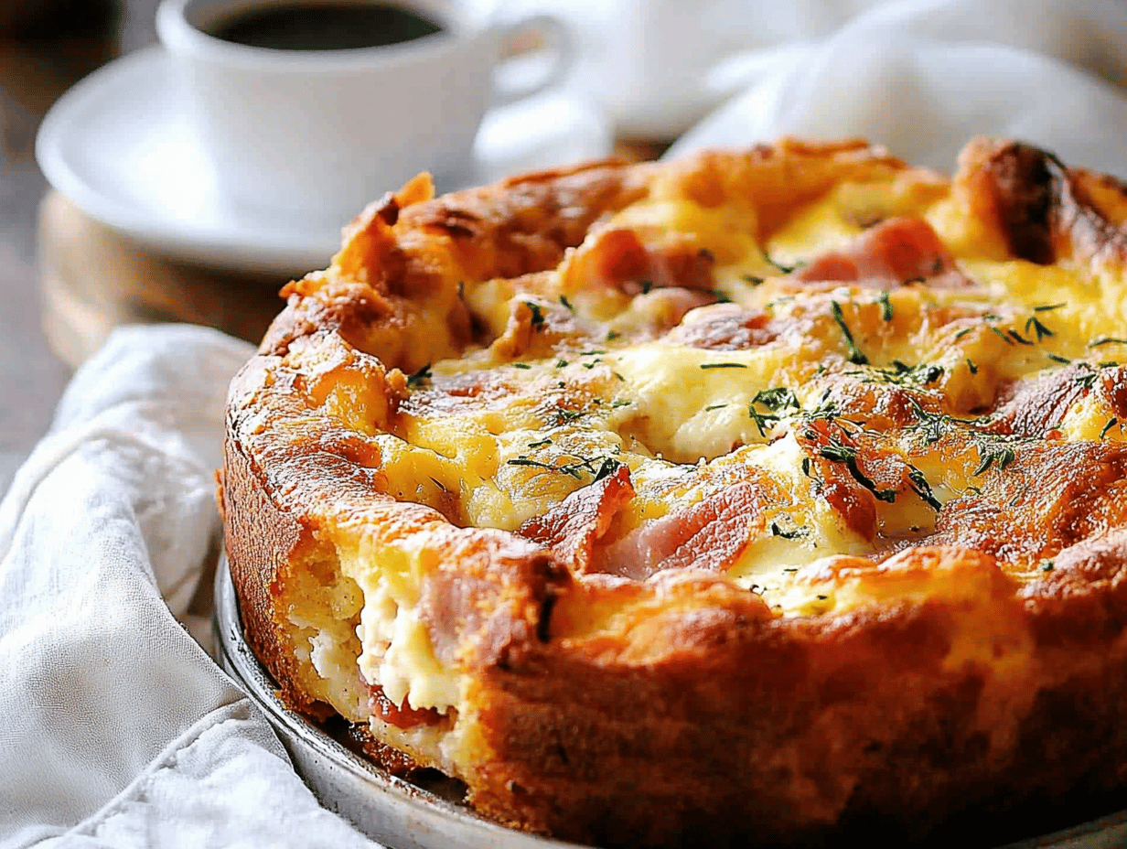 Cheese & Turkey Bacon Strata Cake – Breakfast Casserole!