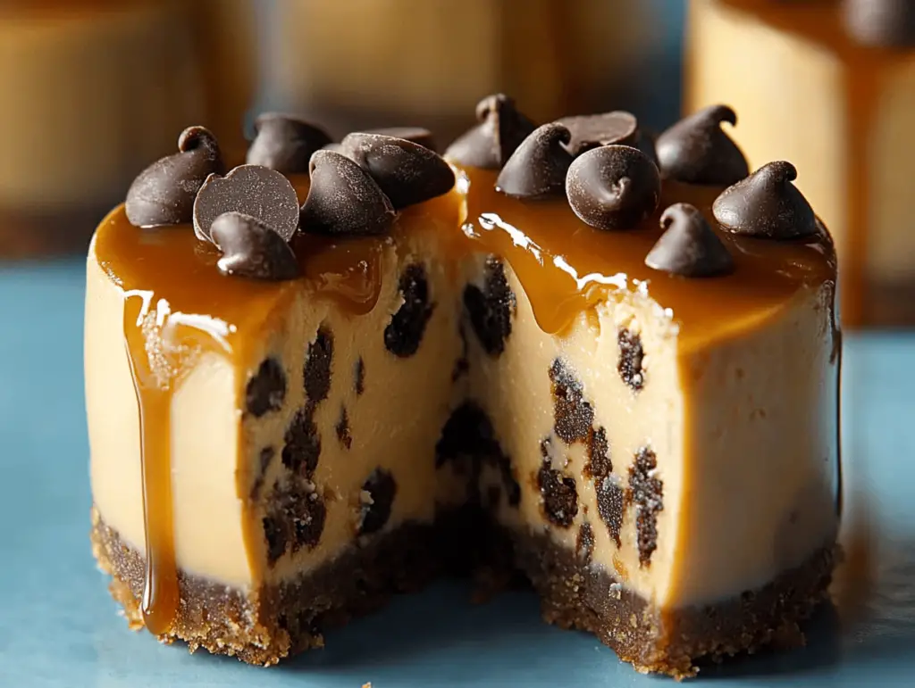 Mini Caramel Chocolate Chip Cheesecakes