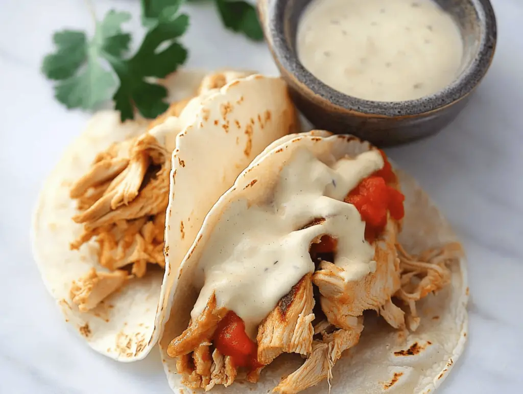 Slow Cooker Queso Chicken Tacos