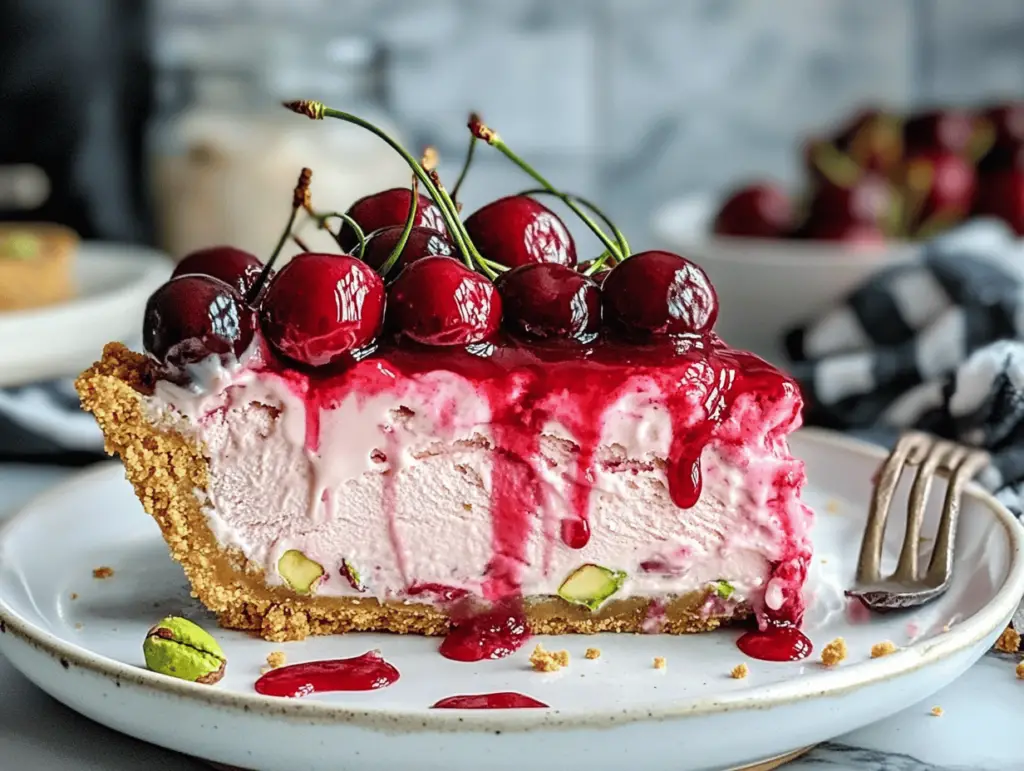 Pistachio Crusted Cherry Cheesecake