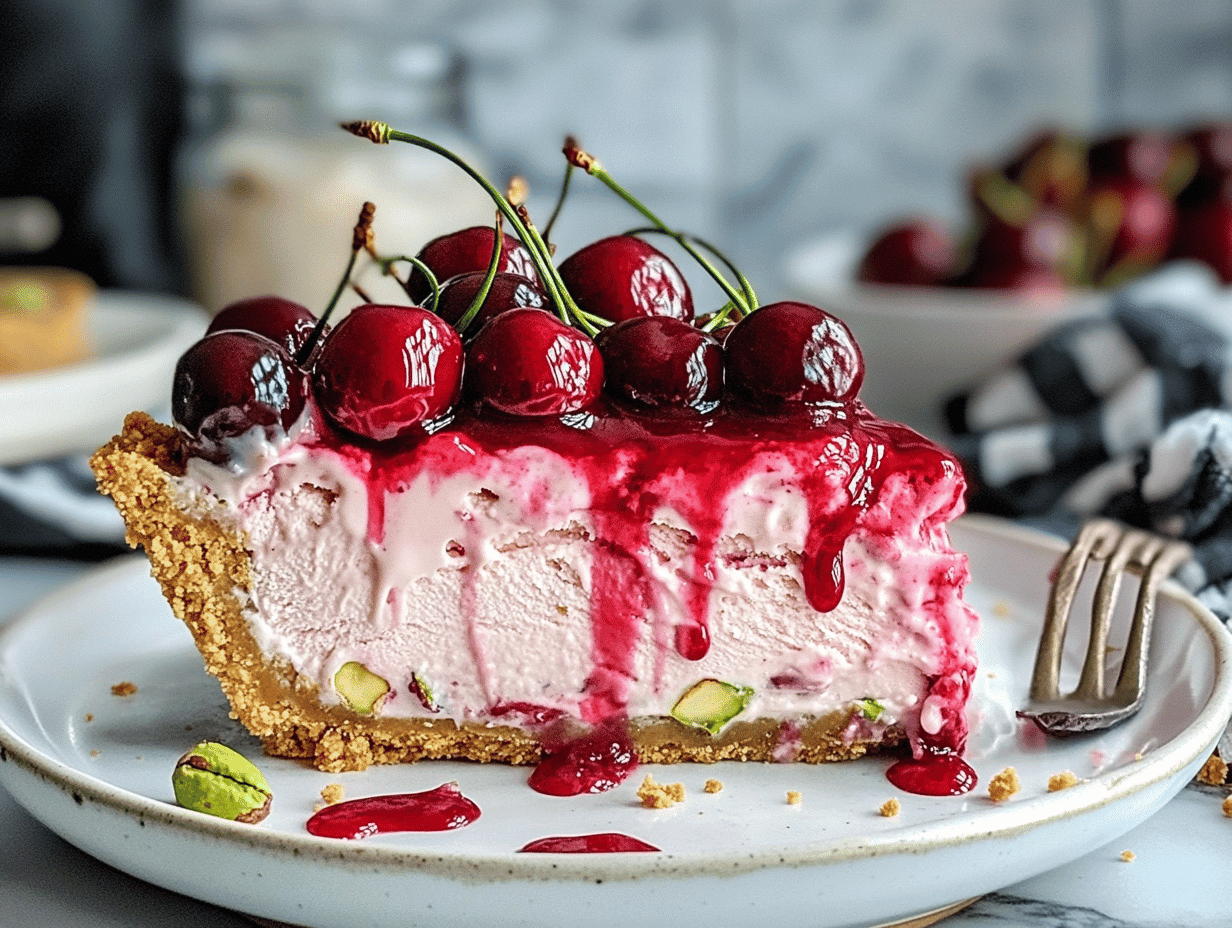 Pistachio Crusted Cherry Cheesecake