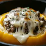 Stuffed Bell Peppers with Ground Turkey Bacon and Gorgonzola Sauce