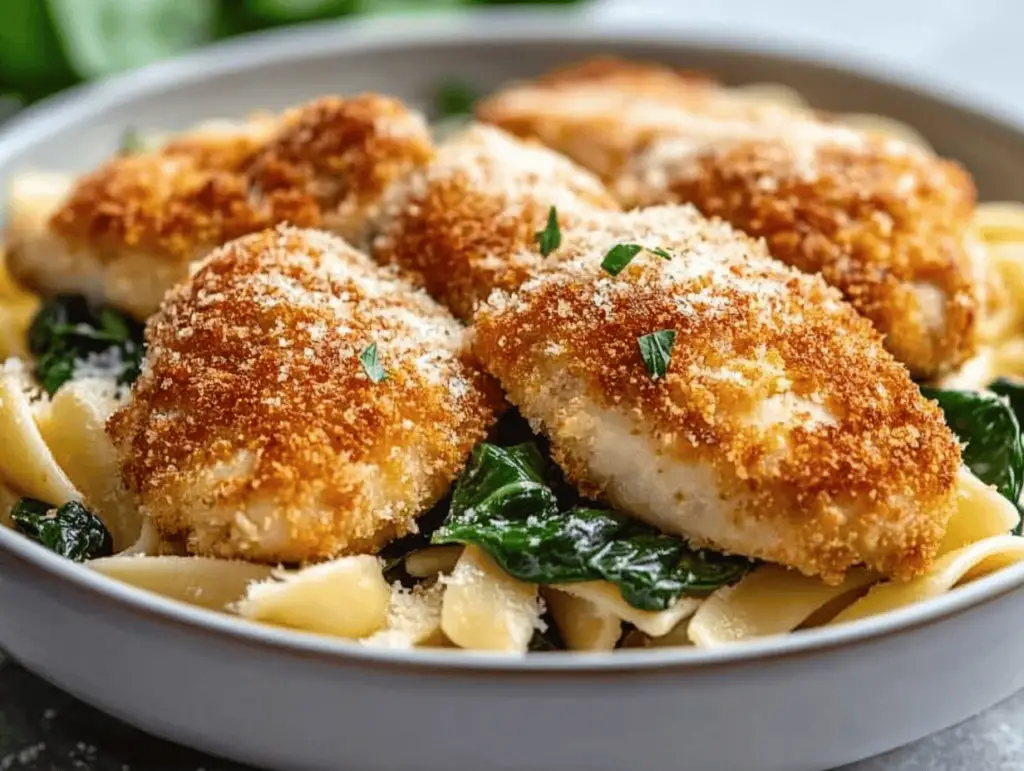 Garlic Butter Chicken Bites with Creamy Parmesan Pasta & Spinach