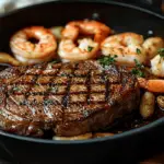 Luxurious Ribeye Steak & Shrimp Skillet Delight