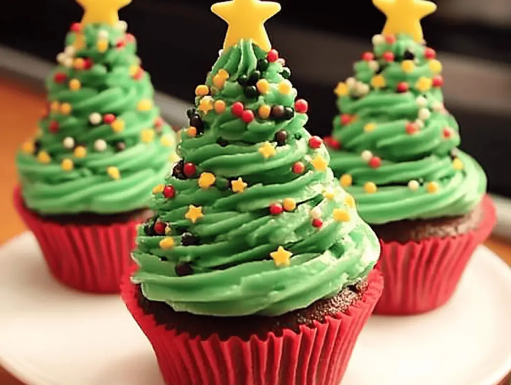 Festive Christmas Tree Cupcakes