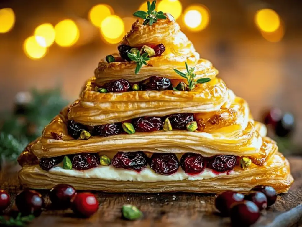 Festive Cranberry & Pistachio Brie Puff Pastry Christmas Tree