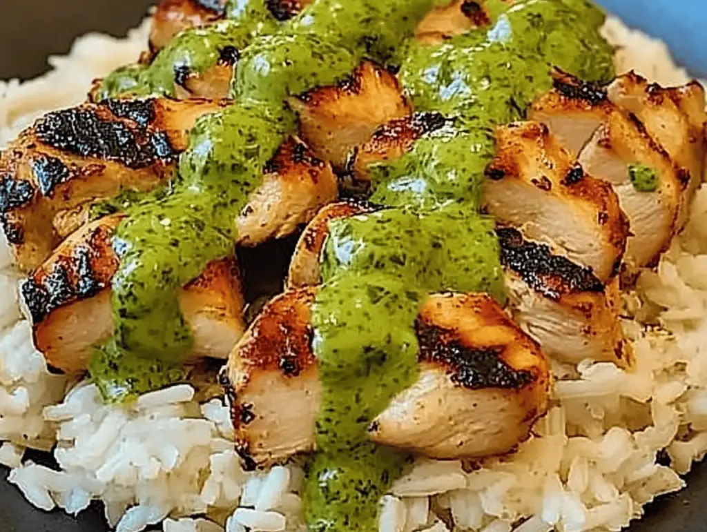 Delicious Peruvian Chicken & Rice with Zesty Green Sauce