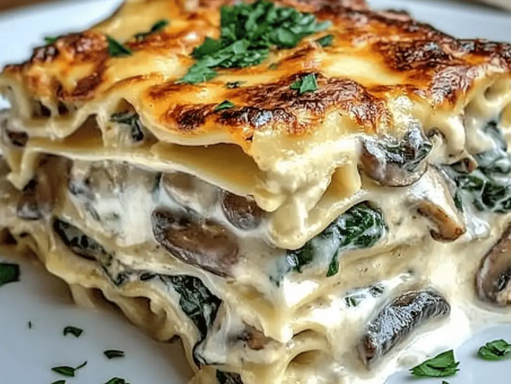 Creamy Spinach & Mushroom Lasagna