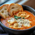 Slow Cooker Tomato Tortellini Soup with Cheddar Toast Bites