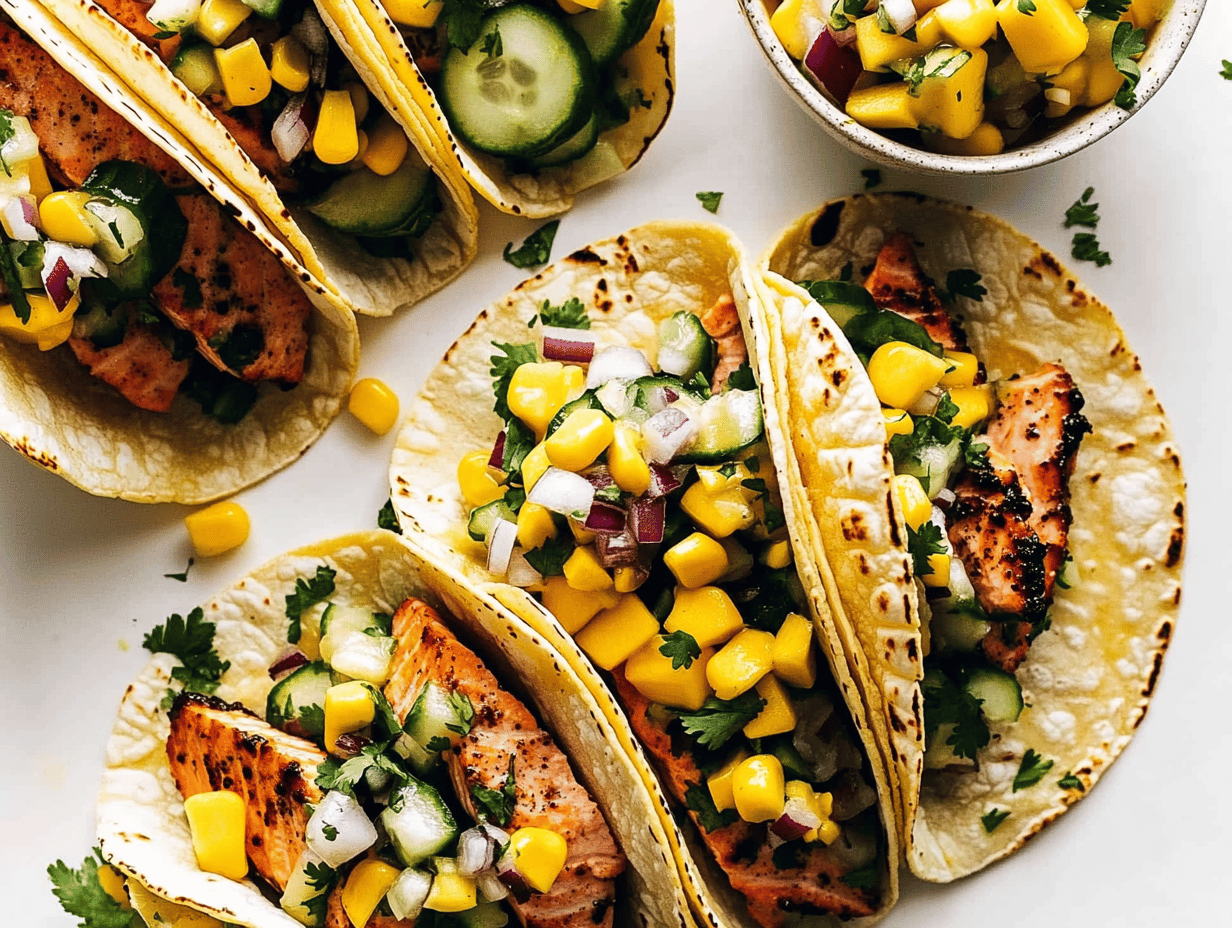 Delicious Salmon Tacos with Mango Corn Salsa