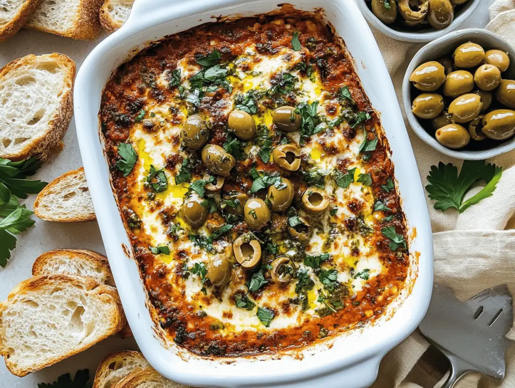 Delicious Moroccan Baked Feta with Olive Tapenade