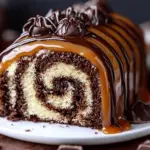 Gooey Chocolate Caramel Turtle Cake Roll