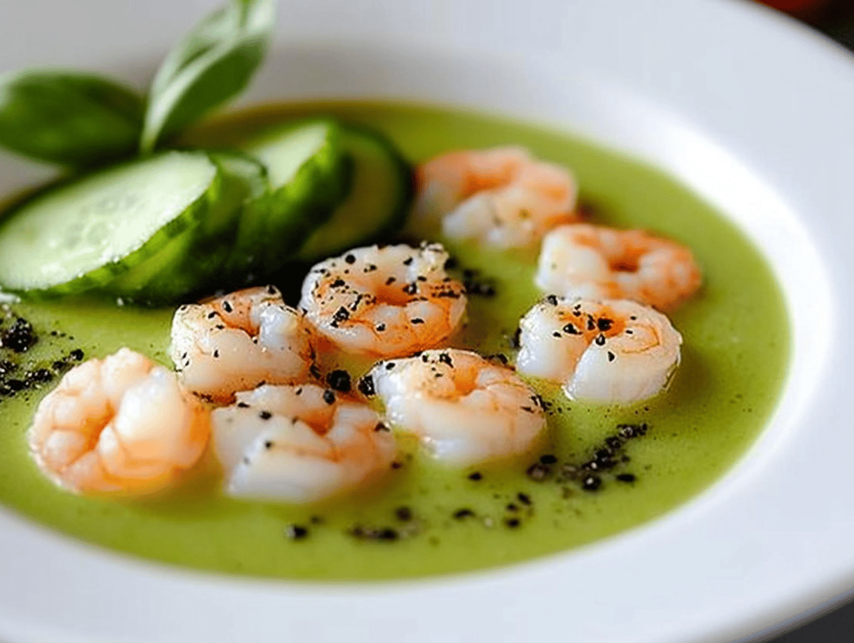 Delicious Scampi Tartare with Green Gazpacho