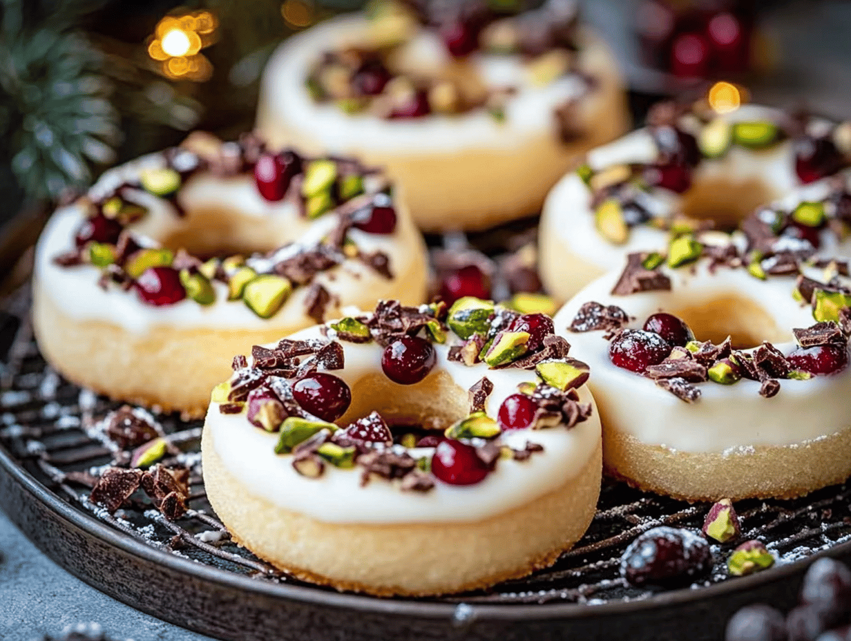 Festive Pistachio Cranberry Shortbread Wreaths