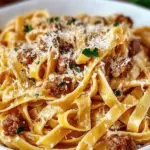 Creamy Garlic Parmesan sausage and Fettuccine