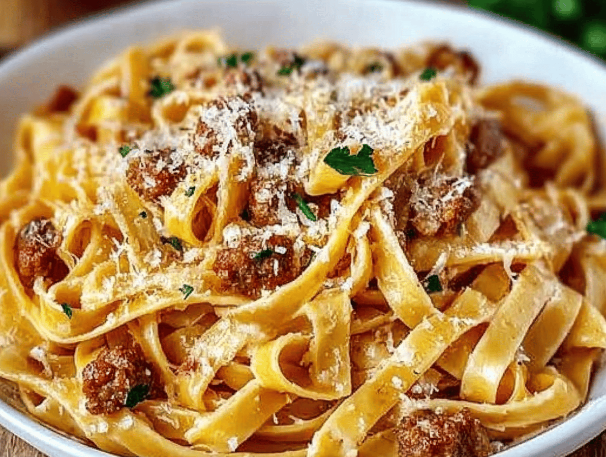 Creamy Garlic Parmesan sausage and Fettuccine