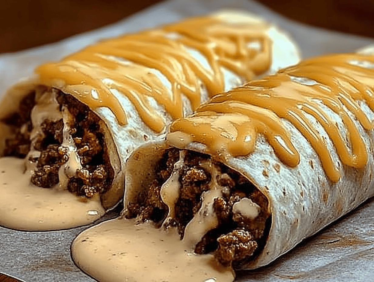 Cheesy Ground Beef Delight Wrap with Creamy Sauce