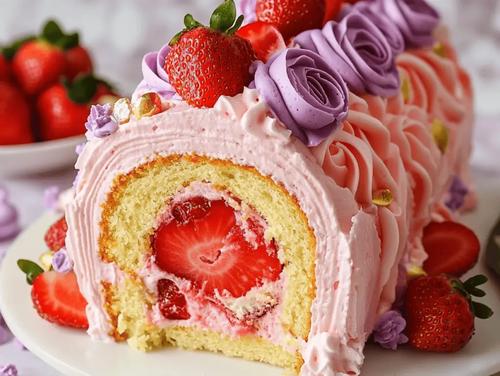 Delicious Strawberry Shortcake Roll Cheesecake