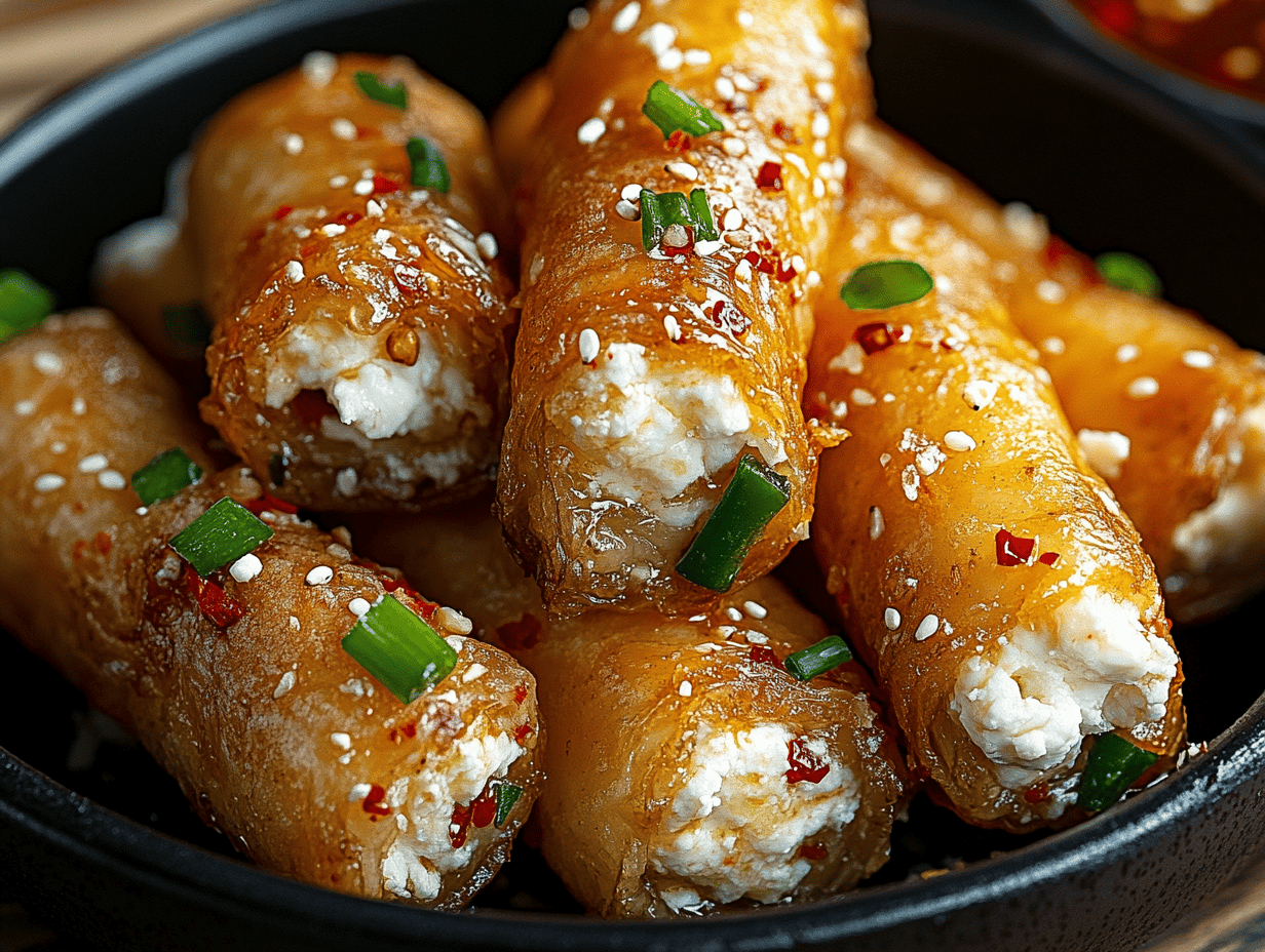 Crispy Oven Fried Feta Rolls with Chili Honey