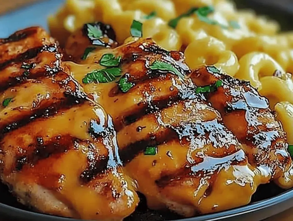 Sweet and Spicy Honey Pepper Chicken with Creamy Macaroni Cheese