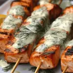 Grilled Salmon Skewers with Creamy Dill Sauce