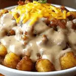 Tater Tot Breakfast Bowl with Turkey Bacon Gravy