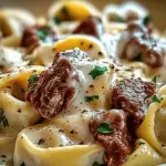 Creamy Provolone Cheesesteak Tortellini Delight