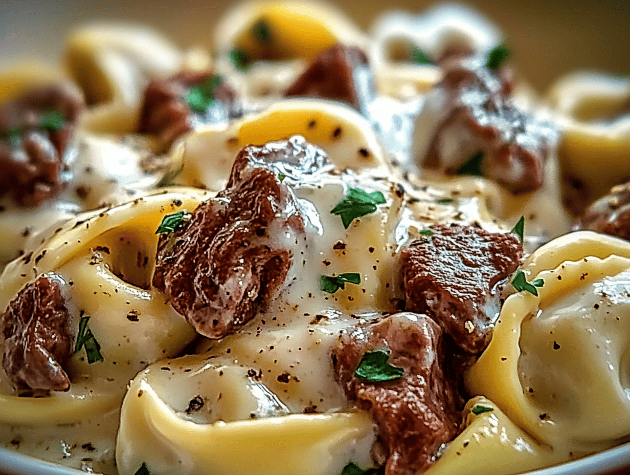 Creamy Provolone Cheesesteak Tortellini Delight