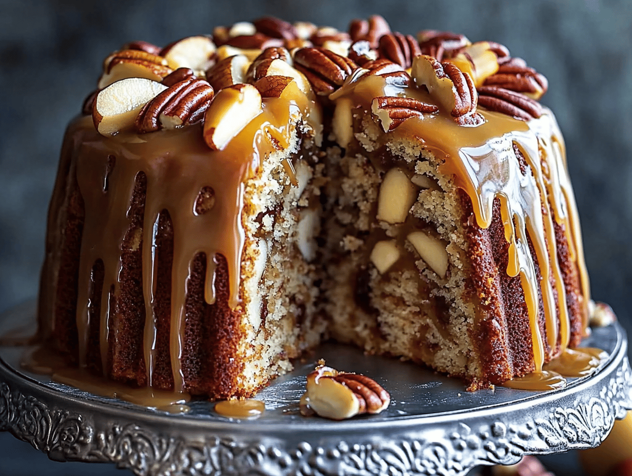 Delicious Apple Pecan Cake with Caramel Glaze