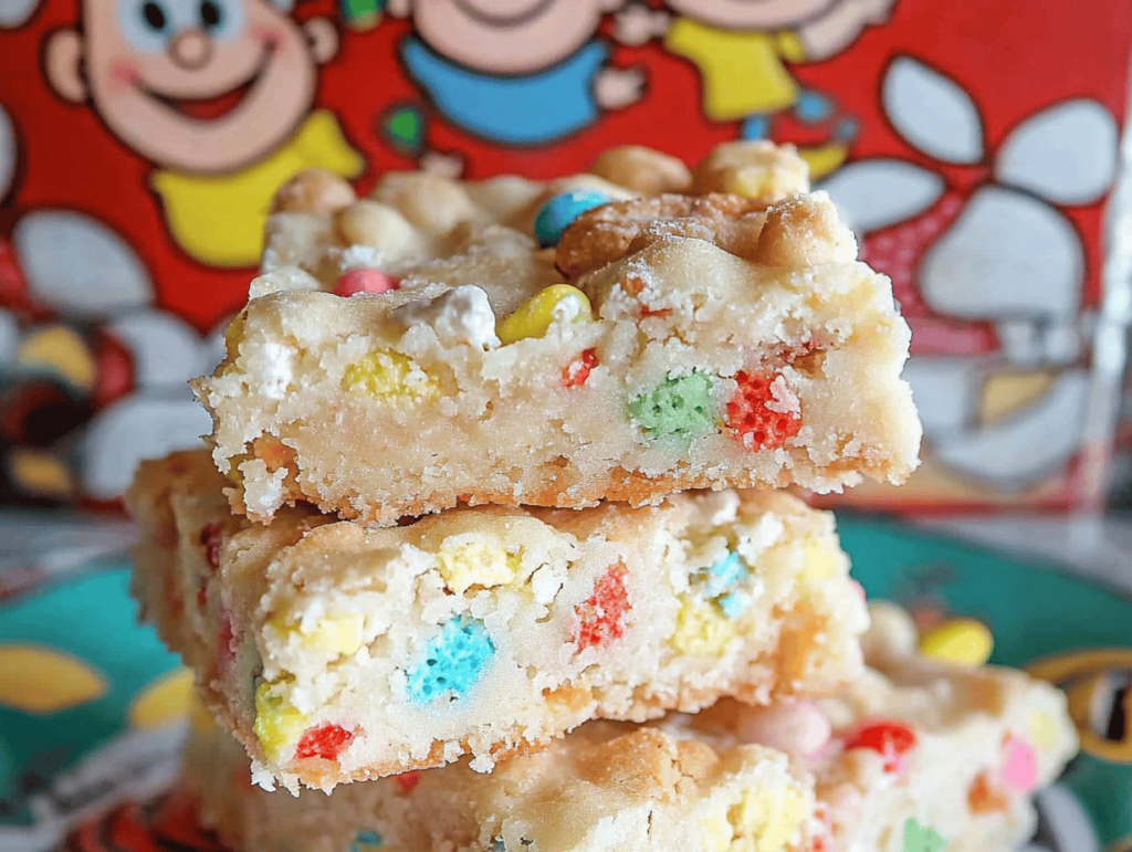 Fruity Pebbles Cookie Cheesecake Bars