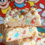 Fruity Pebbles Cookie Cheesecake Bars