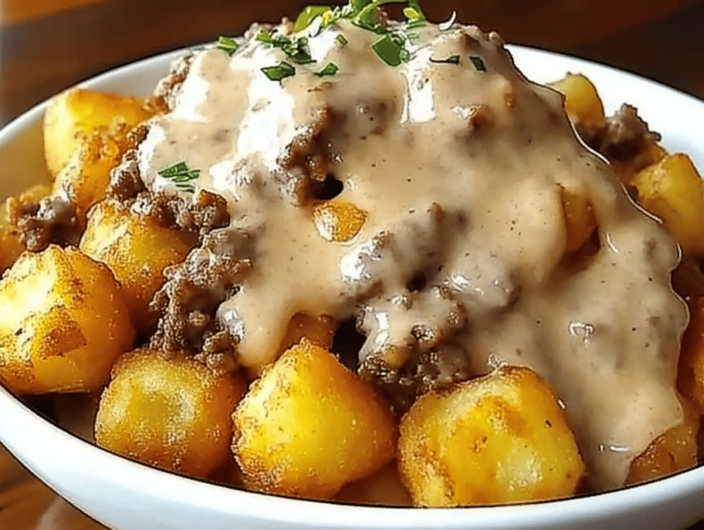 Tater Tot Breakfast Bowl with Chicken Gravy