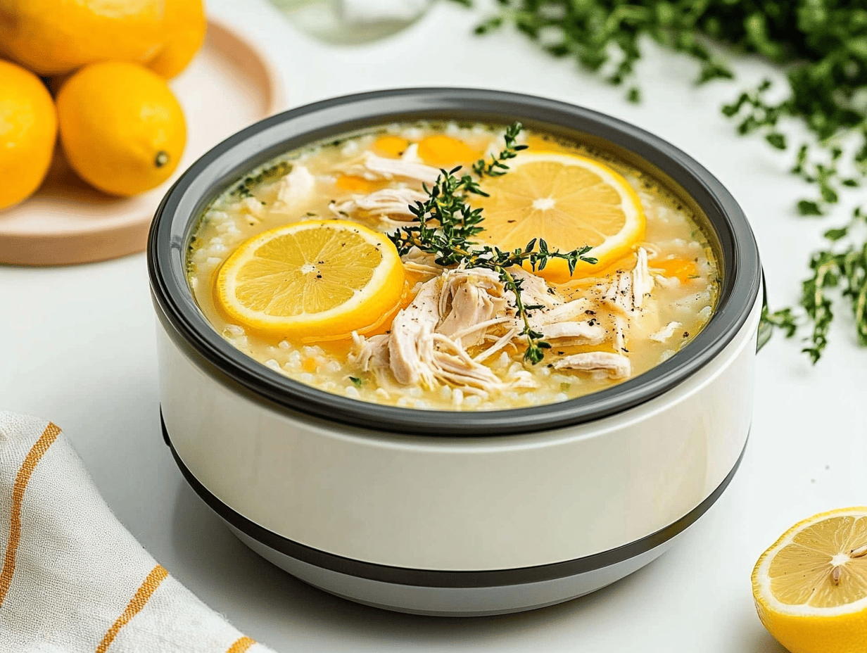 Slow Cooker Lemon Chicken and Rice Soup