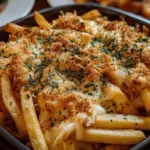 Delicious Maryland Crab Fries topped with Old Bay seasoning and garnished with fresh herbs, perfect for game day.