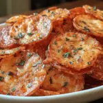 Delicious homemade pepperoni and cheese crisps served on a wooden platter with marinara sauce, perfect for low carb snacking.