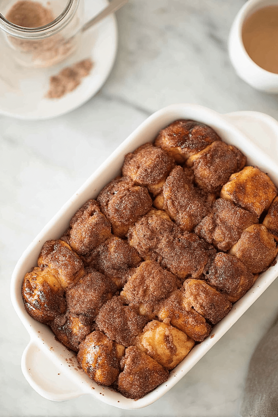 Freshly baked easy monkey bread with glaze on a wooden table